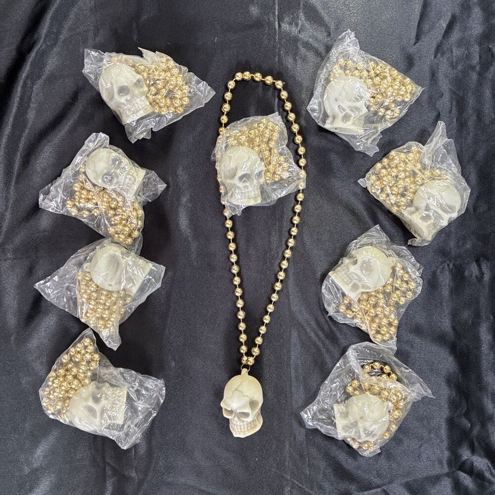 Halloween Beads Skull Necklace Party Favor Lot/10 Gasparilla Mardi Gras Plastic